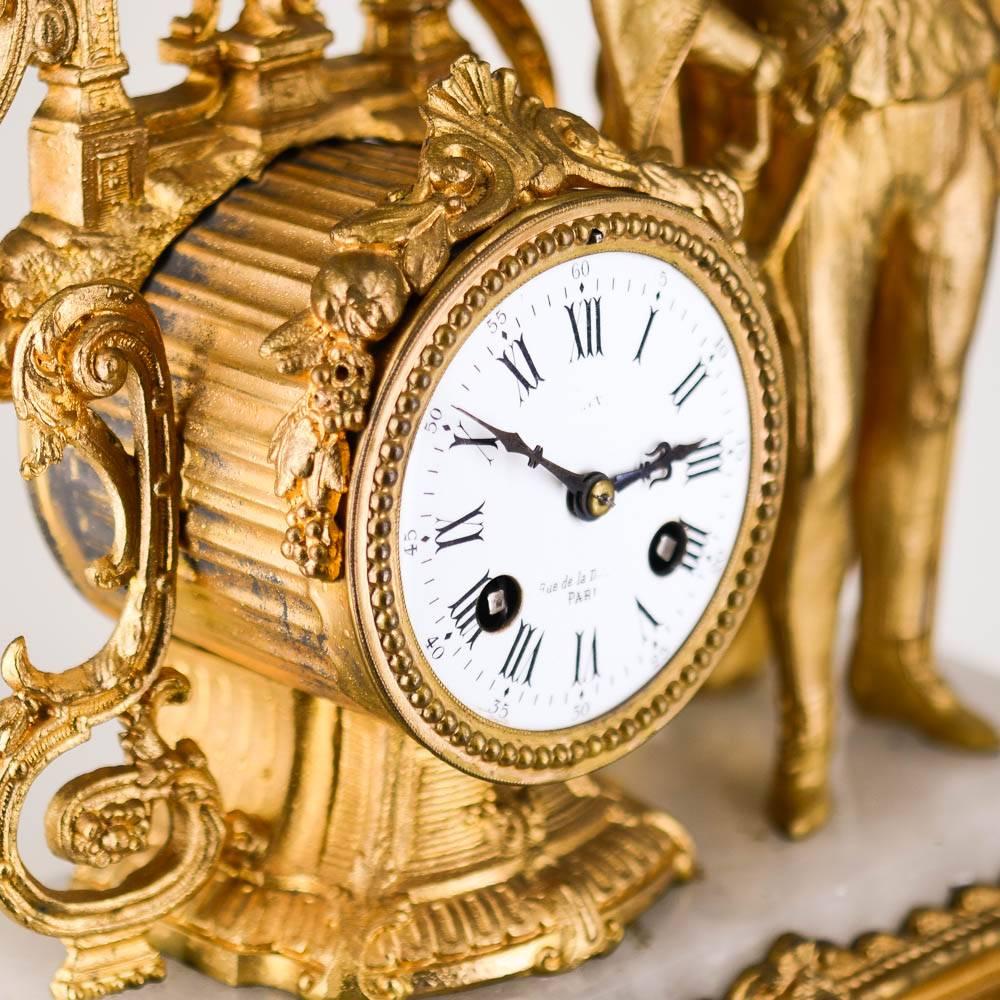 18th Century French Mantel Clock, Gilt and Alabaster, Signed Prevost Paris, circa 1850 For Sale