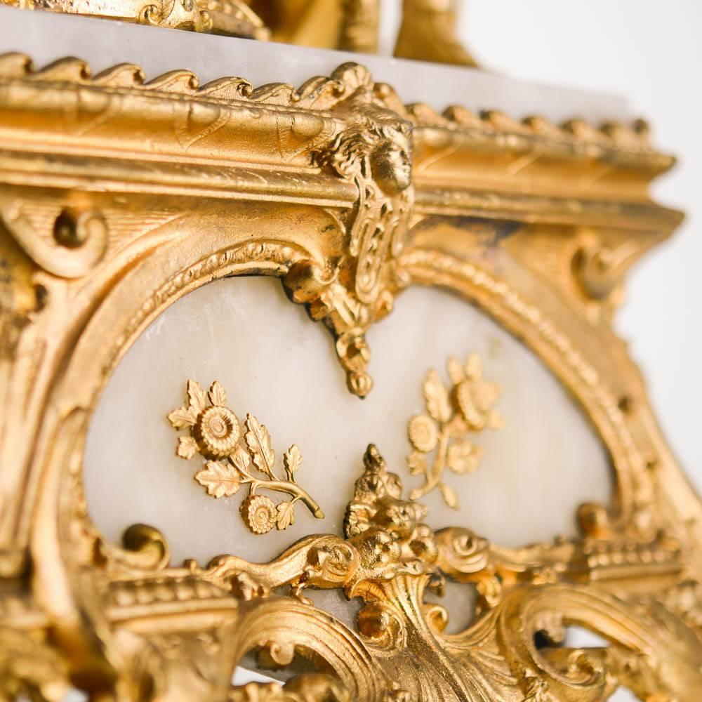 Bronze French Mantel Clock, Gilt and Alabaster, Signed Prevost Paris, circa 1850 For Sale