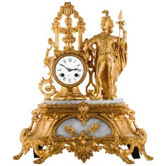 French Mantel Clock, Gilt and Alabaster, Signed Prevost Paris, circa 1850