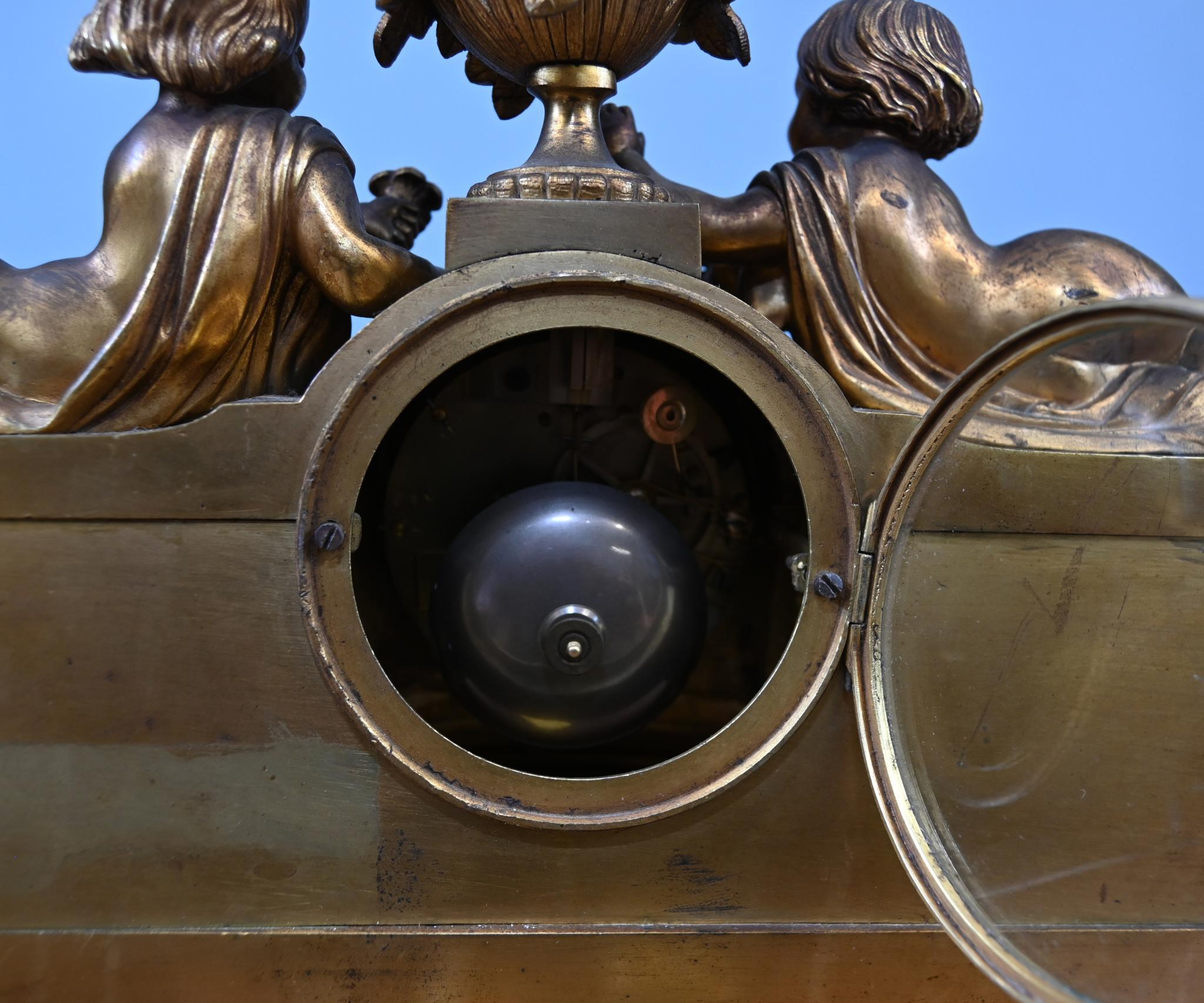 Giltwood French Mantel Clock Gilt Cherub Sevres Plaques 1890 For Sale