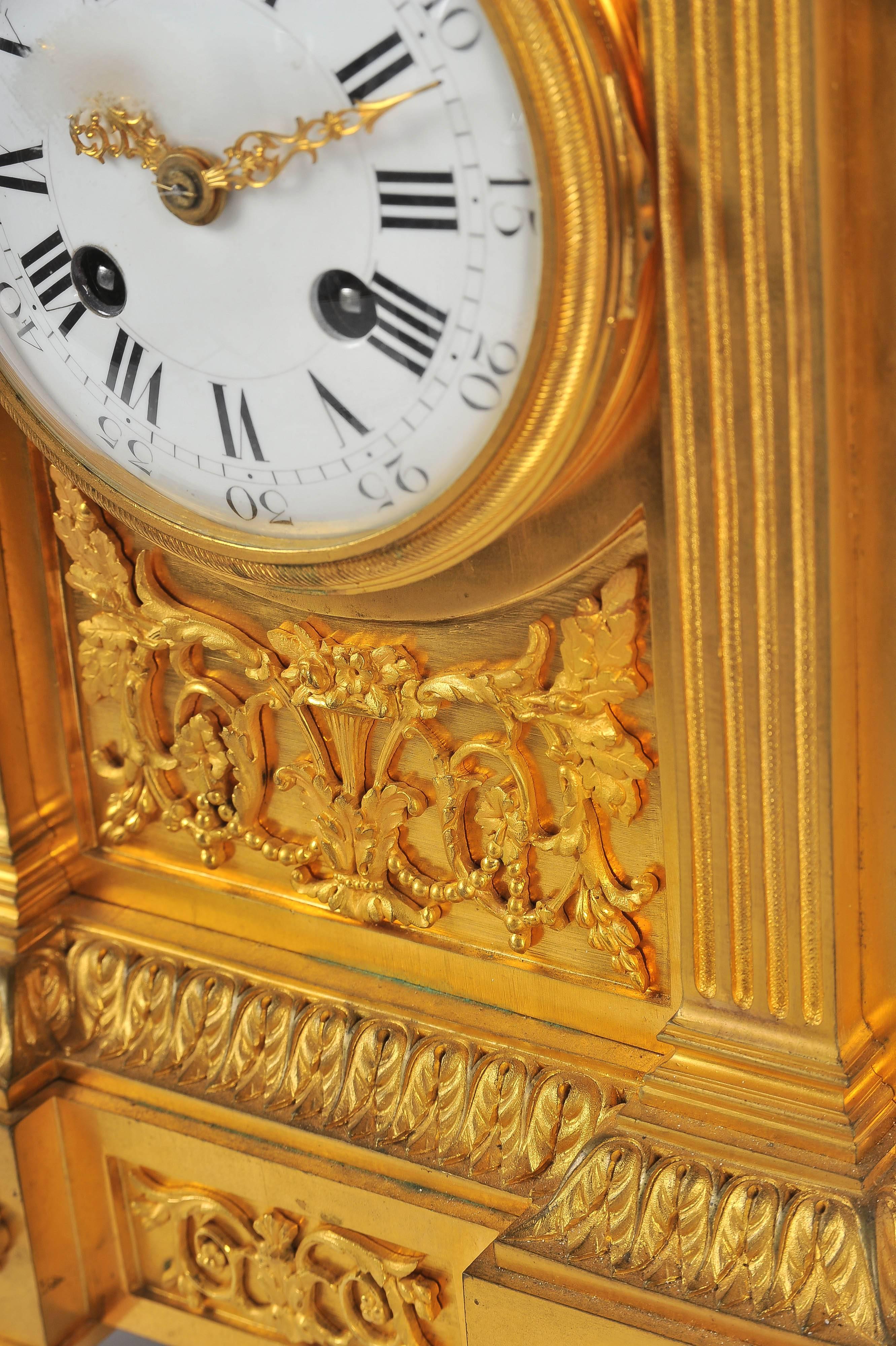 Gilt French Mantel Clock, Louis XVI Style, 19th Century
