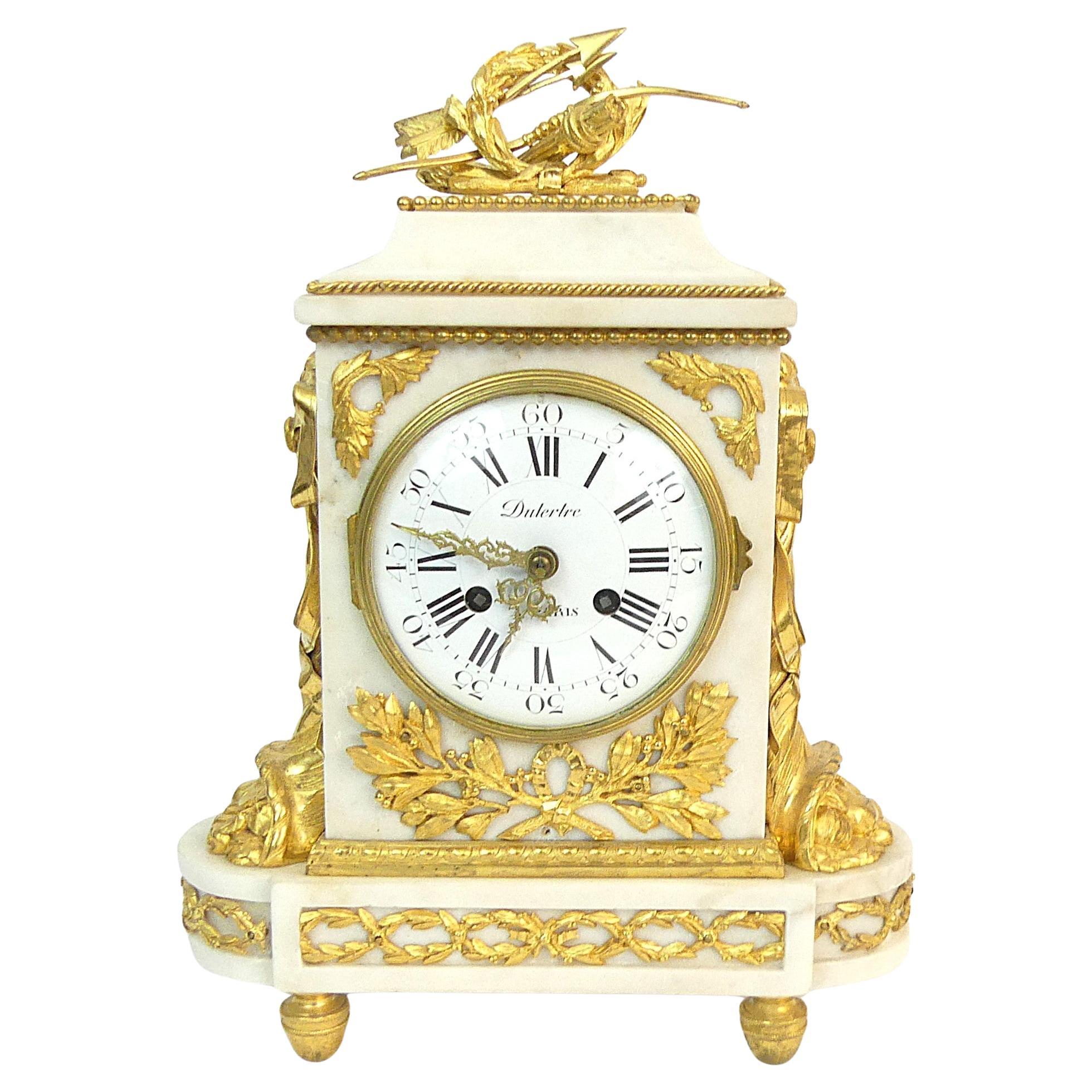 French mantel clock made of white marble For Sale