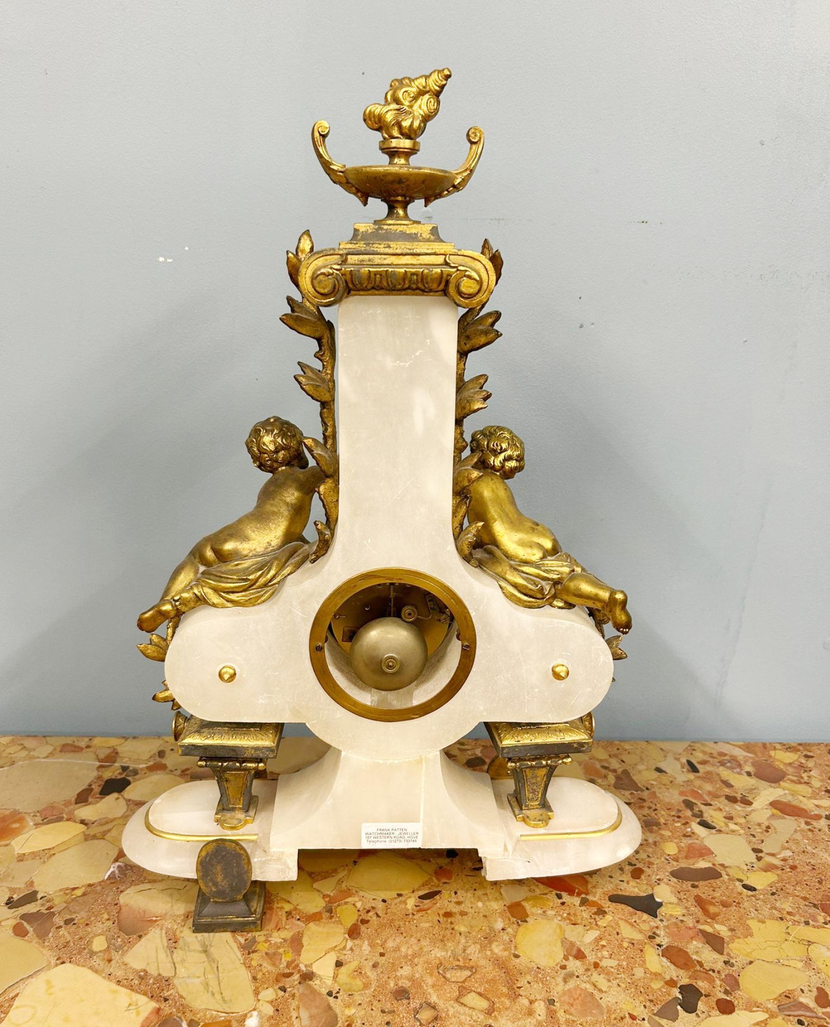 French Mantel Clock Marble Ormolu Putti Louis XV For Sale 5