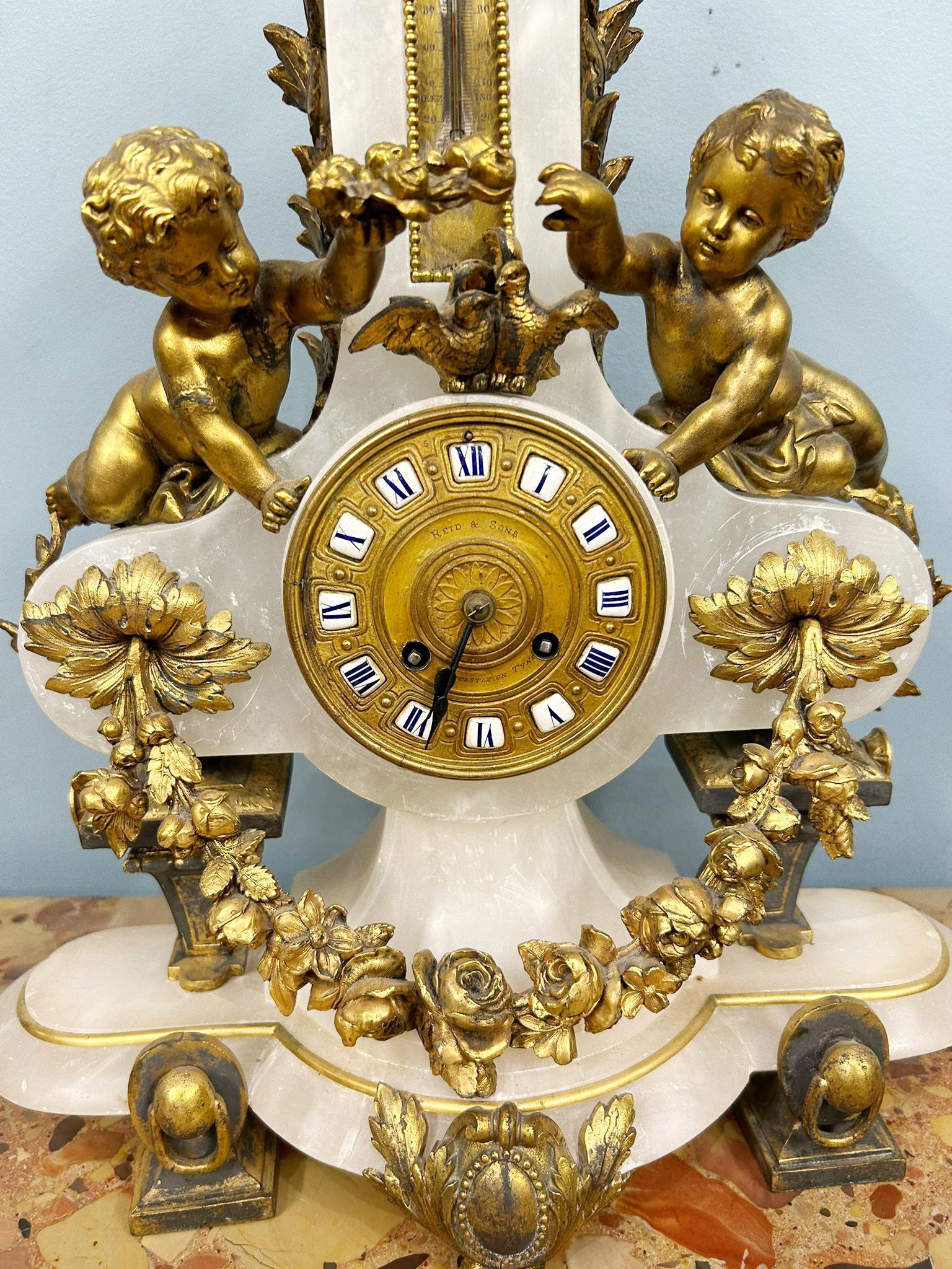 French Mantel Clock Marble Ormolu Putti Louis XV For Sale 6