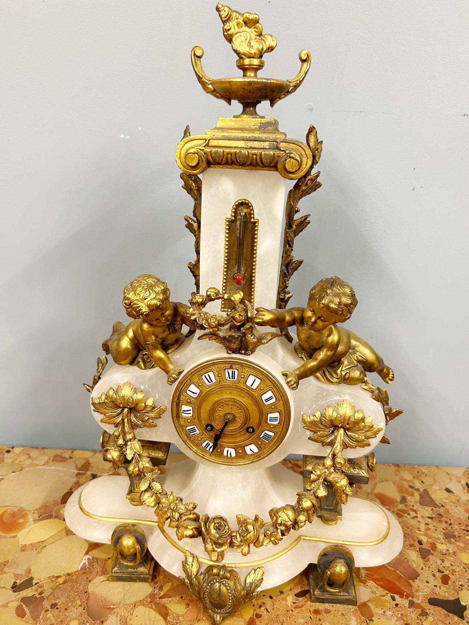 French Mantel Clock Marble Ormolu Putti Louis XV For Sale 1