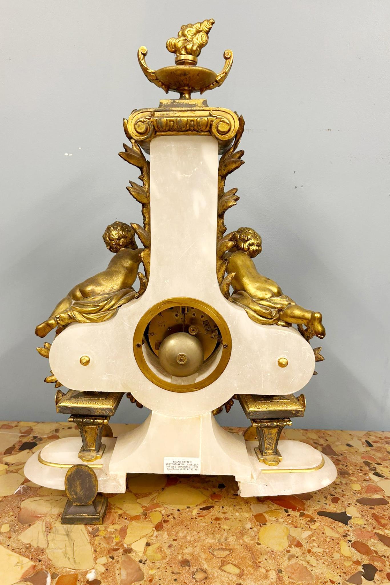 French Mantel Clock Marble Ormolu Putti Louis XV For Sale 2