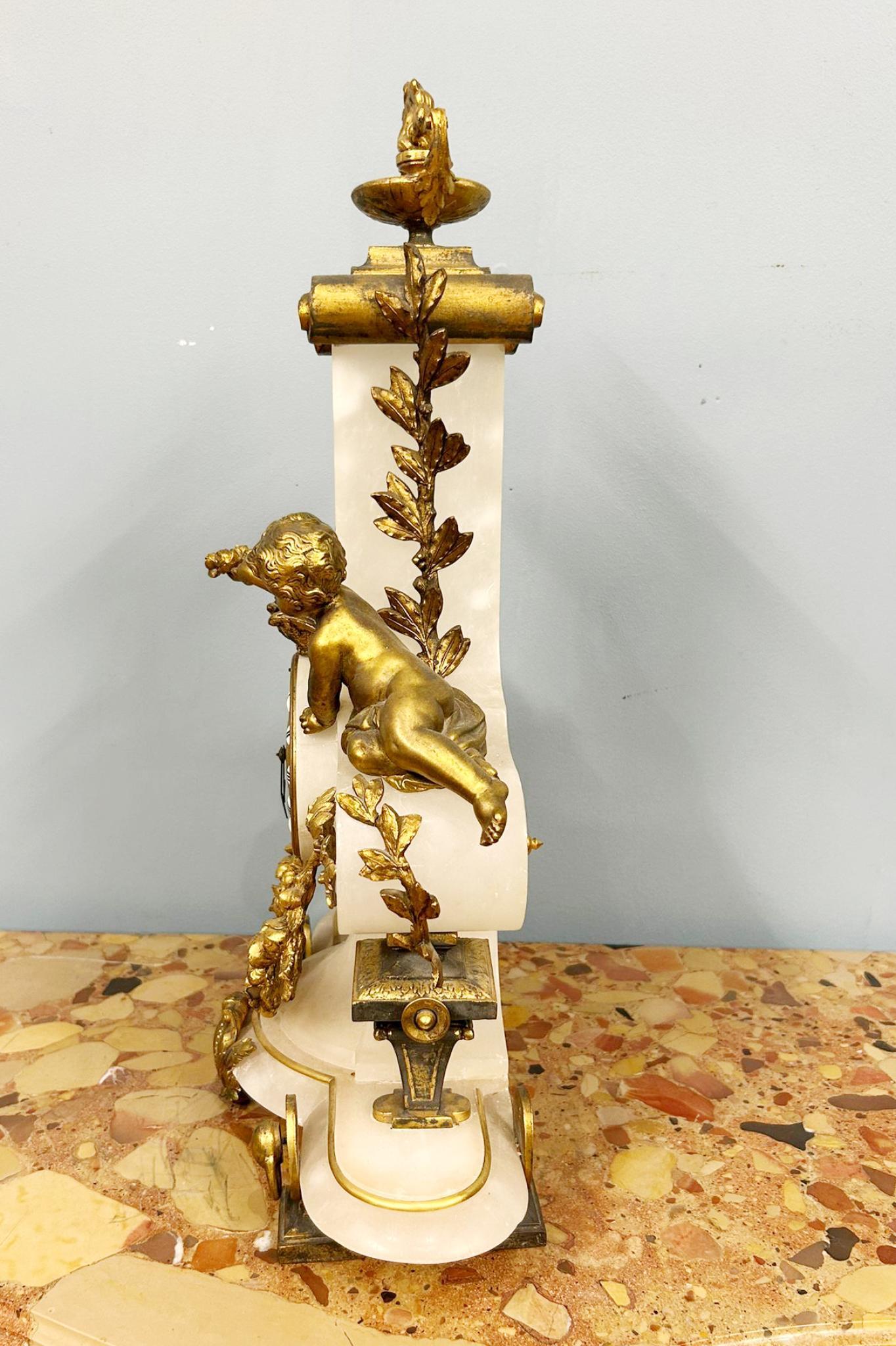French Mantel Clock Marble Ormolu Putti Louis XV For Sale 3