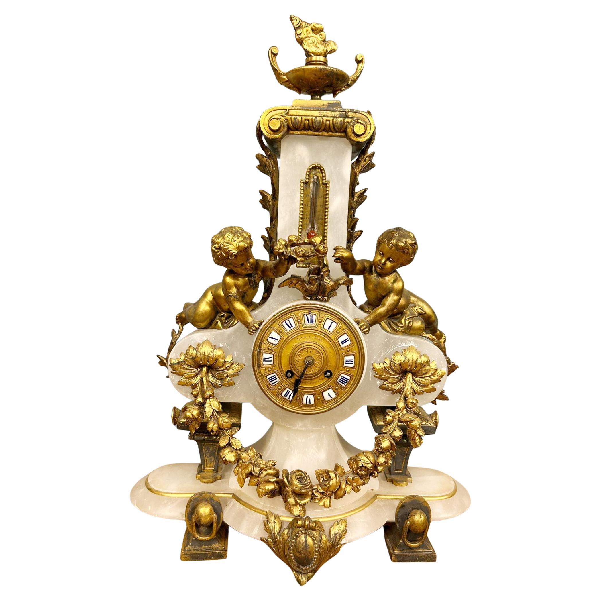 French Mantel Clock Marble Ormolu Putti Louis XV For Sale