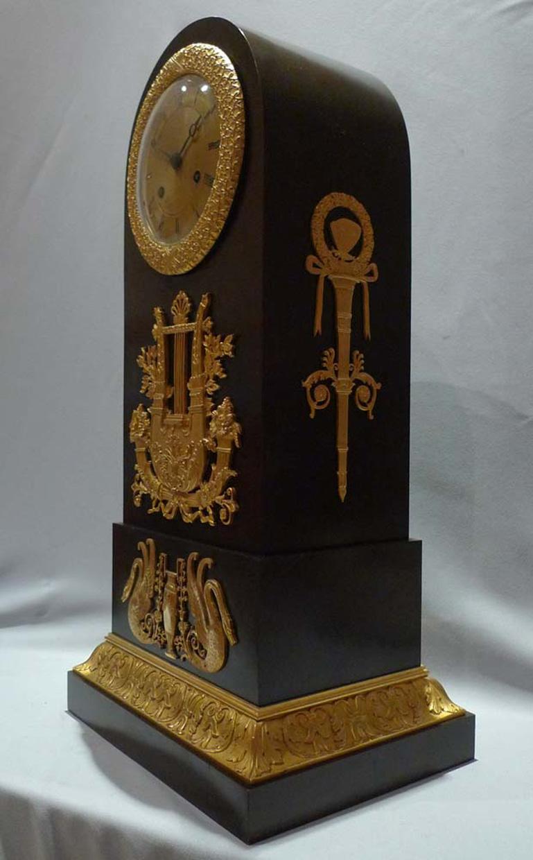 Patinated French Mantel Clock of Empire Period of 