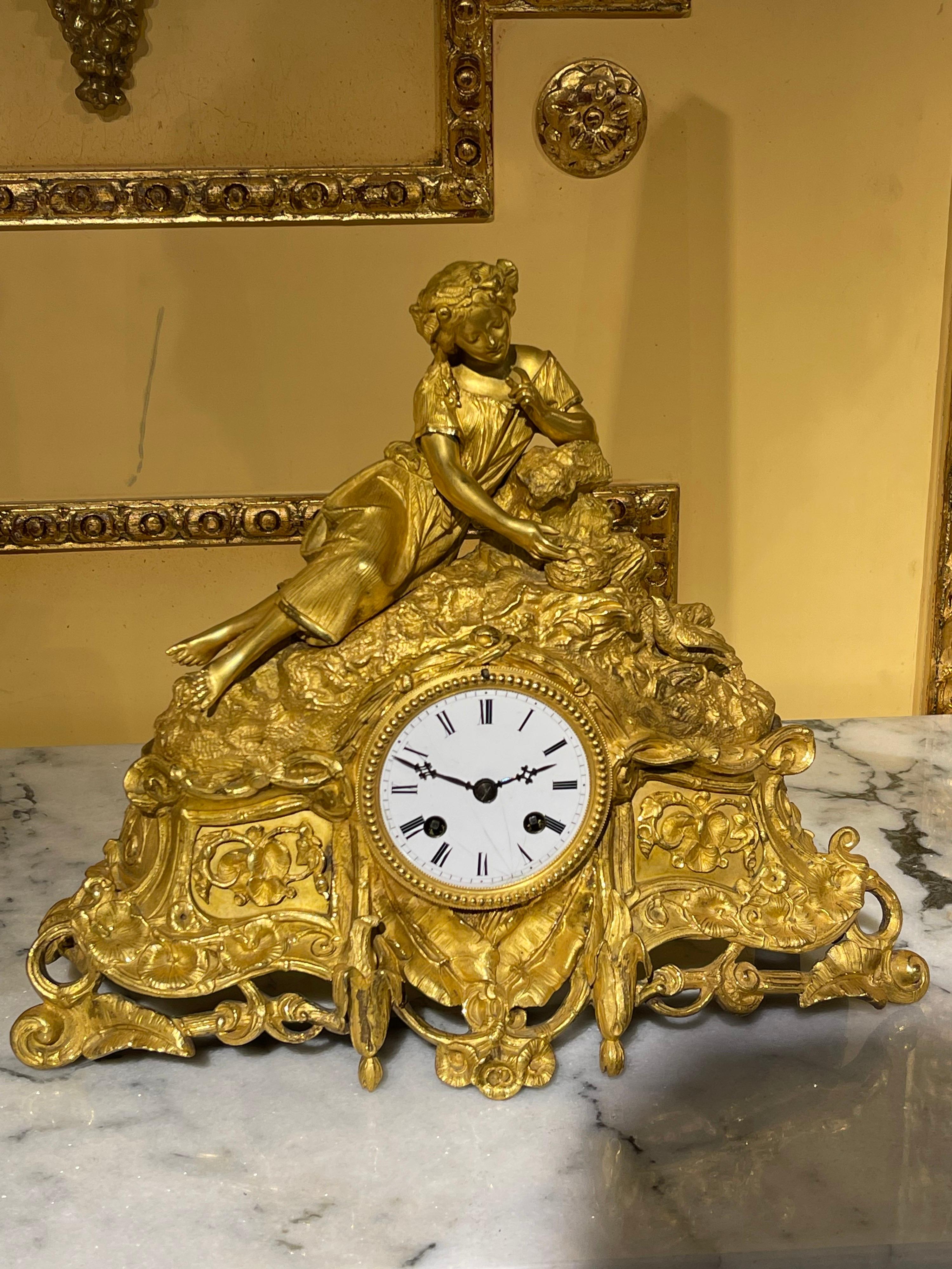 French Mantel Clock / Pendulum Clock, Fire-Gilt, Around 1870-1880 For Sale 2