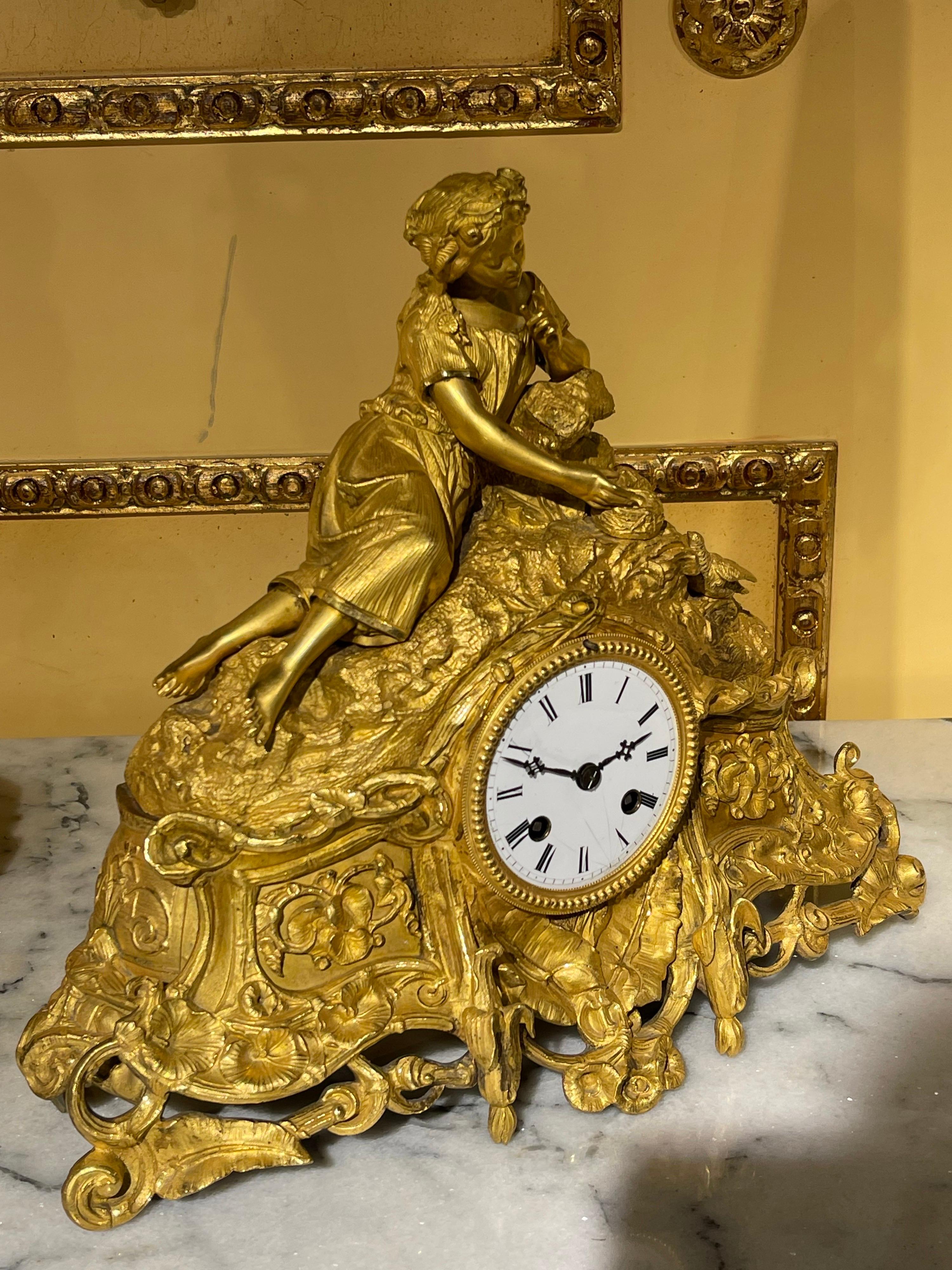 French Mantel Clock / Pendulum Clock, Fire-Gilt, Around 1870-1880 For Sale 4