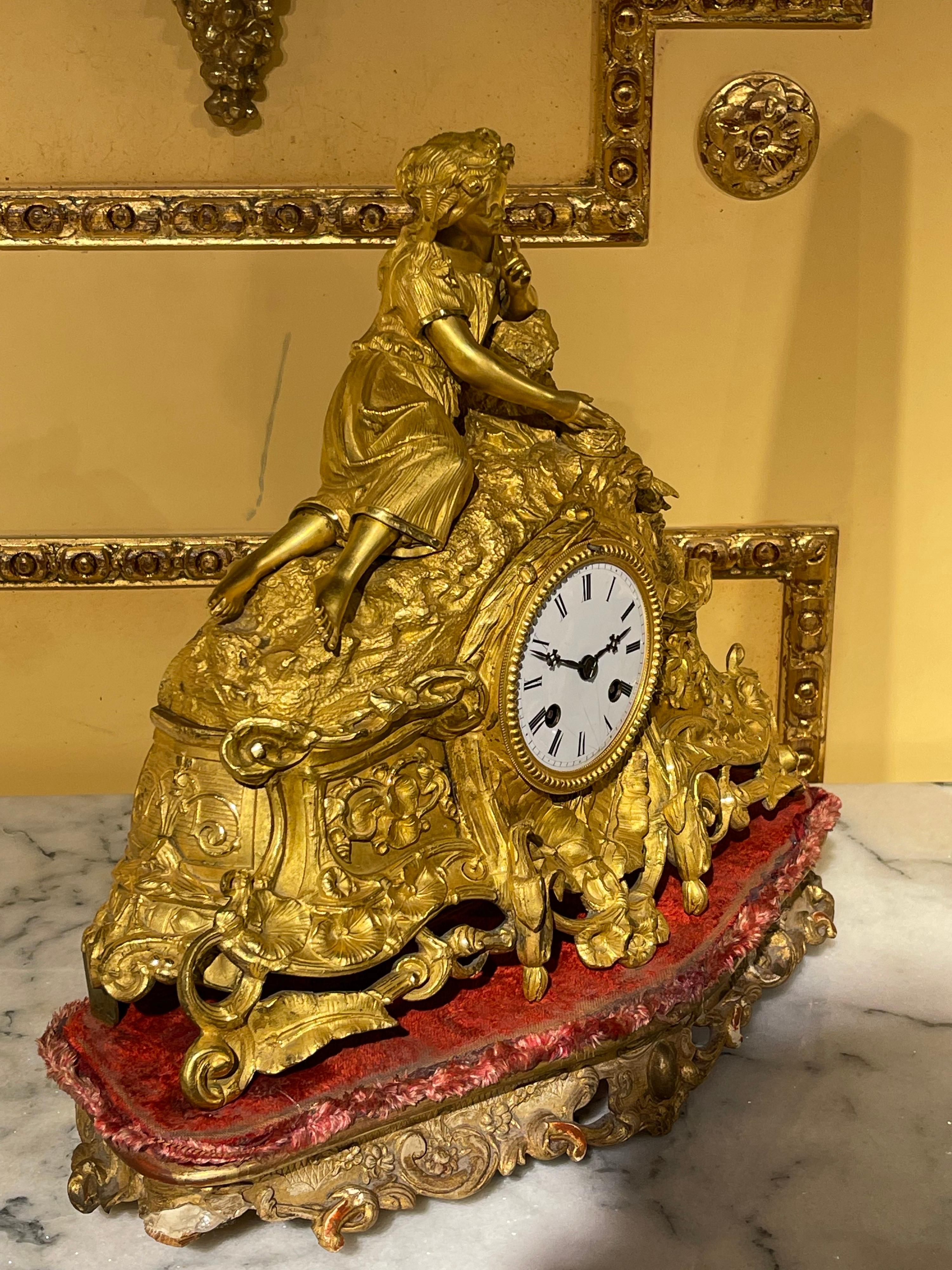 Late 19th Century French Mantel Clock / Pendulum Clock, Fire-Gilt, Around 1870-1880 For Sale