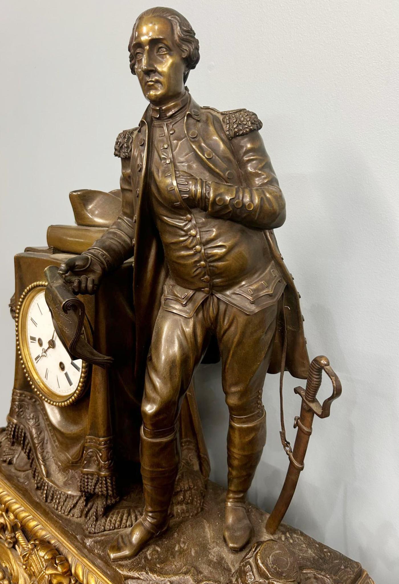 French Mantle Clock Bronze George Washington Louis Philippe 12