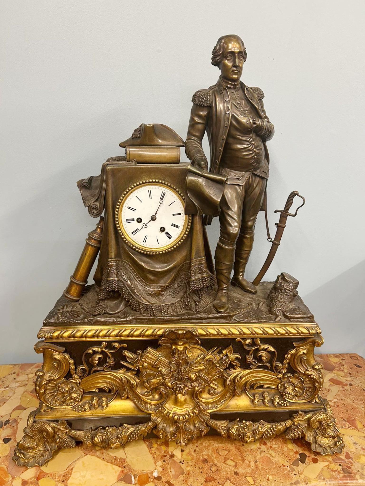 French Mantle Clock Bronze George Washington Louis Philippe 13