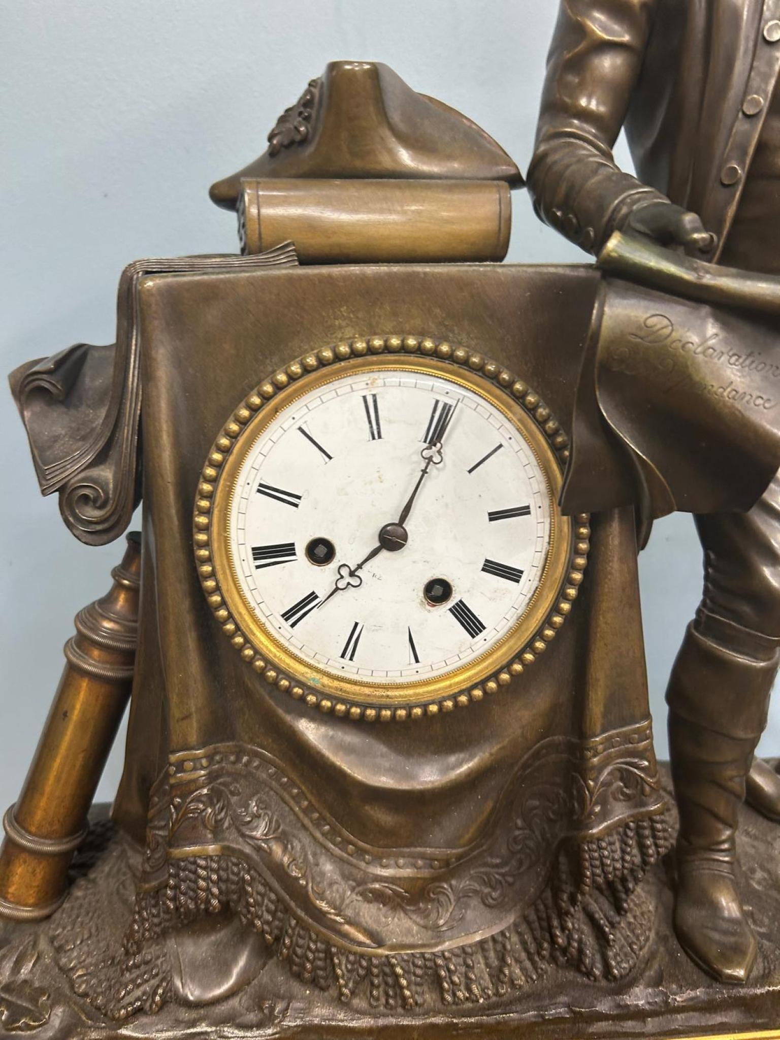 French Mantle Clock Bronze George Washington Louis Philippe 15