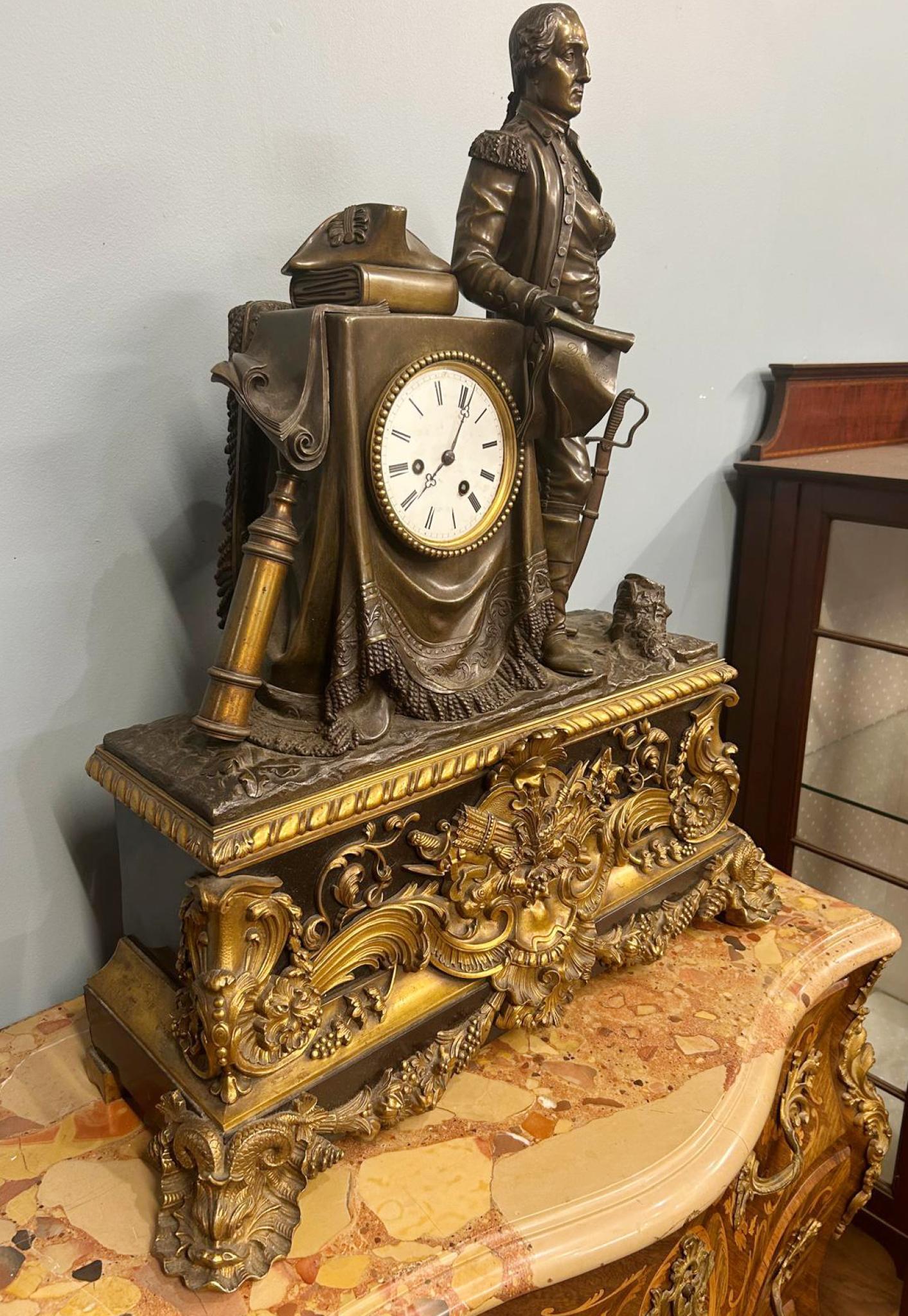 You are viewing a wonderful French Louis Philippe antique gilt mantle clock
The clock - in bronze and gilt - features a statue of George Washington, the first American President
Will ship to anywhere in the world please get in touch for a shipping