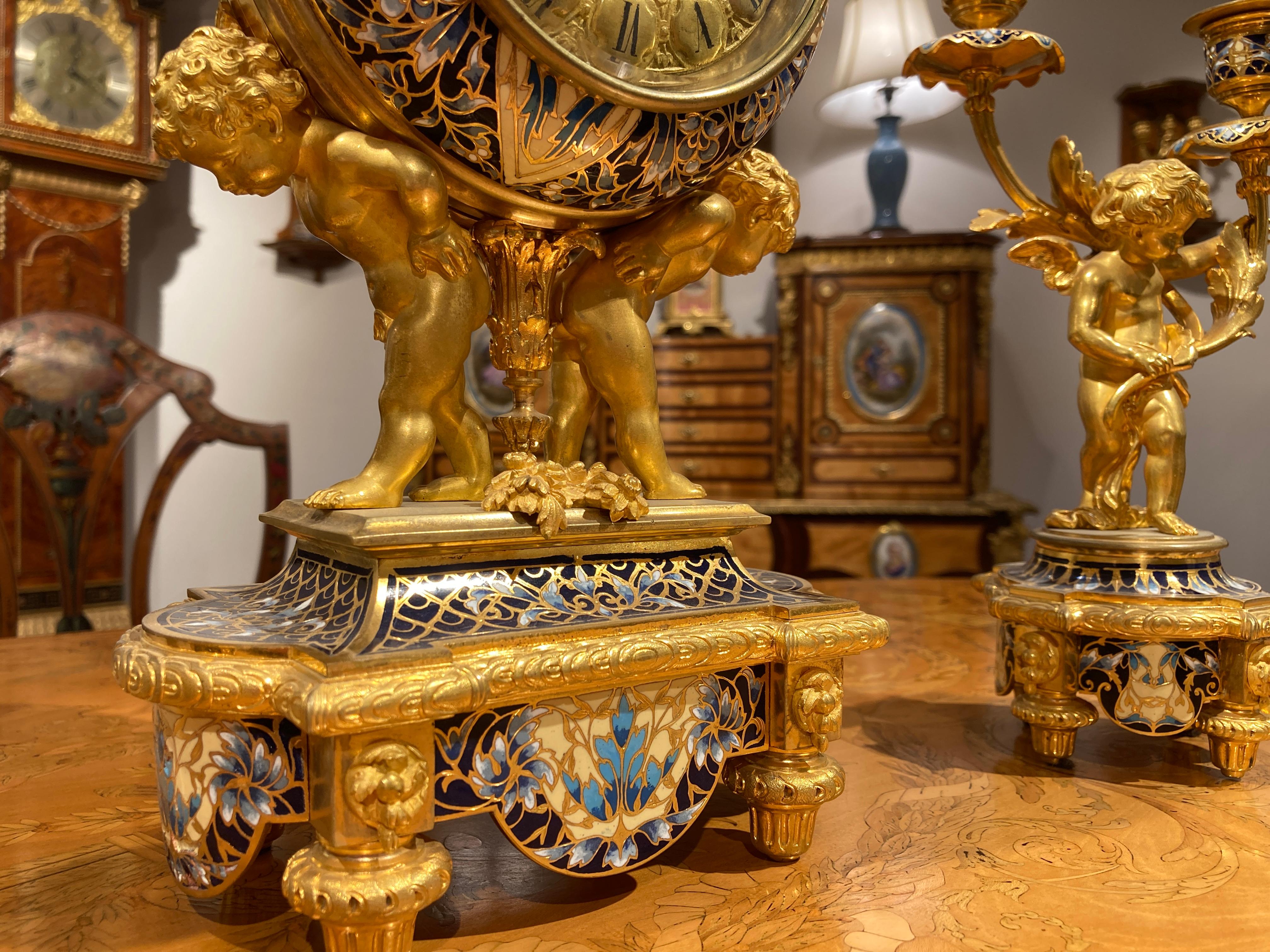French Mantle Clock Garniture in the Louis XVI Manner For Sale 2