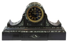 French Mantle Clock of Month Duration in a Polished Slate and Green Marble Case