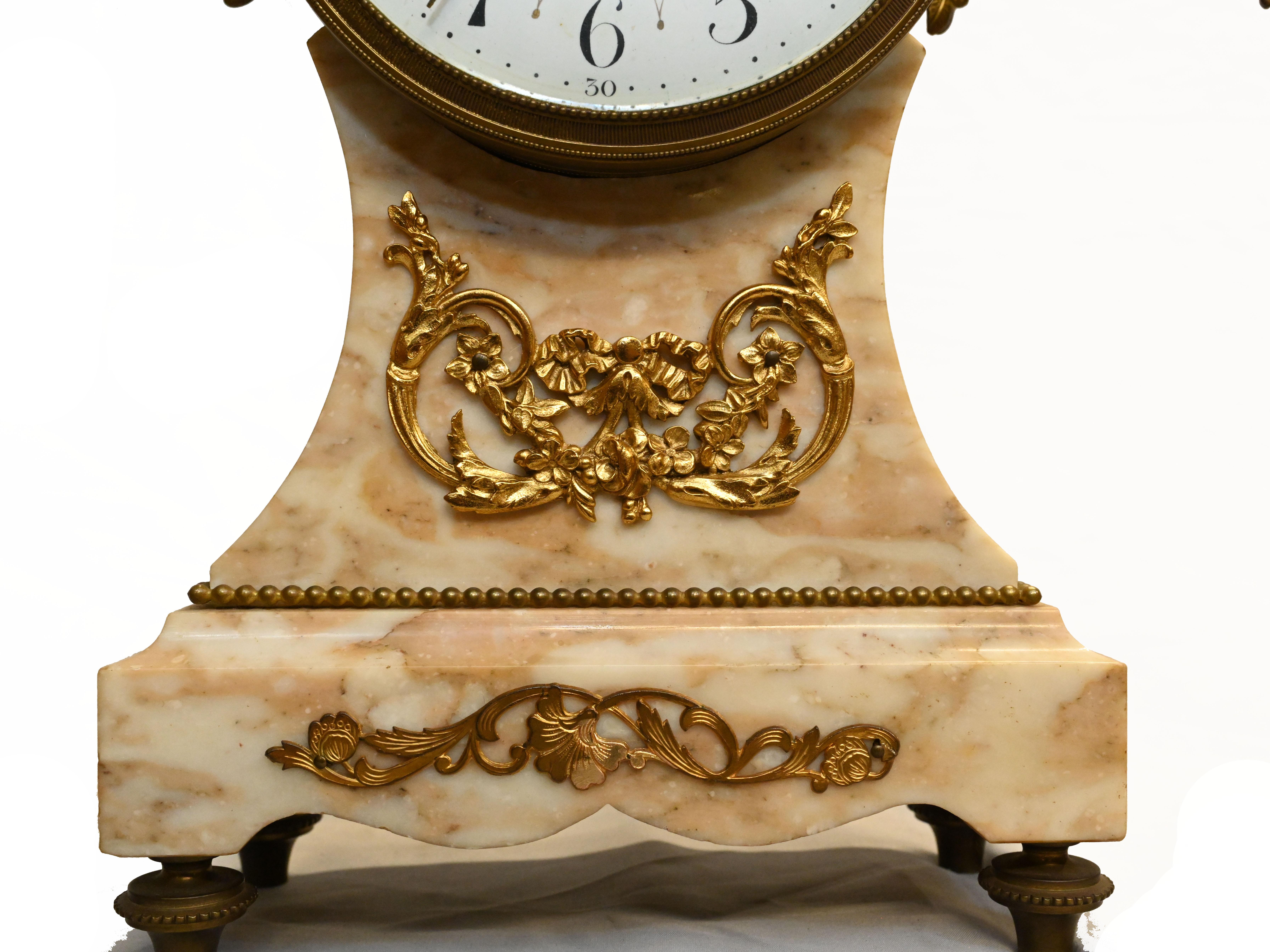 Early 19th Century French Mantle Clock Set Garniture Marble 1880 For Sale