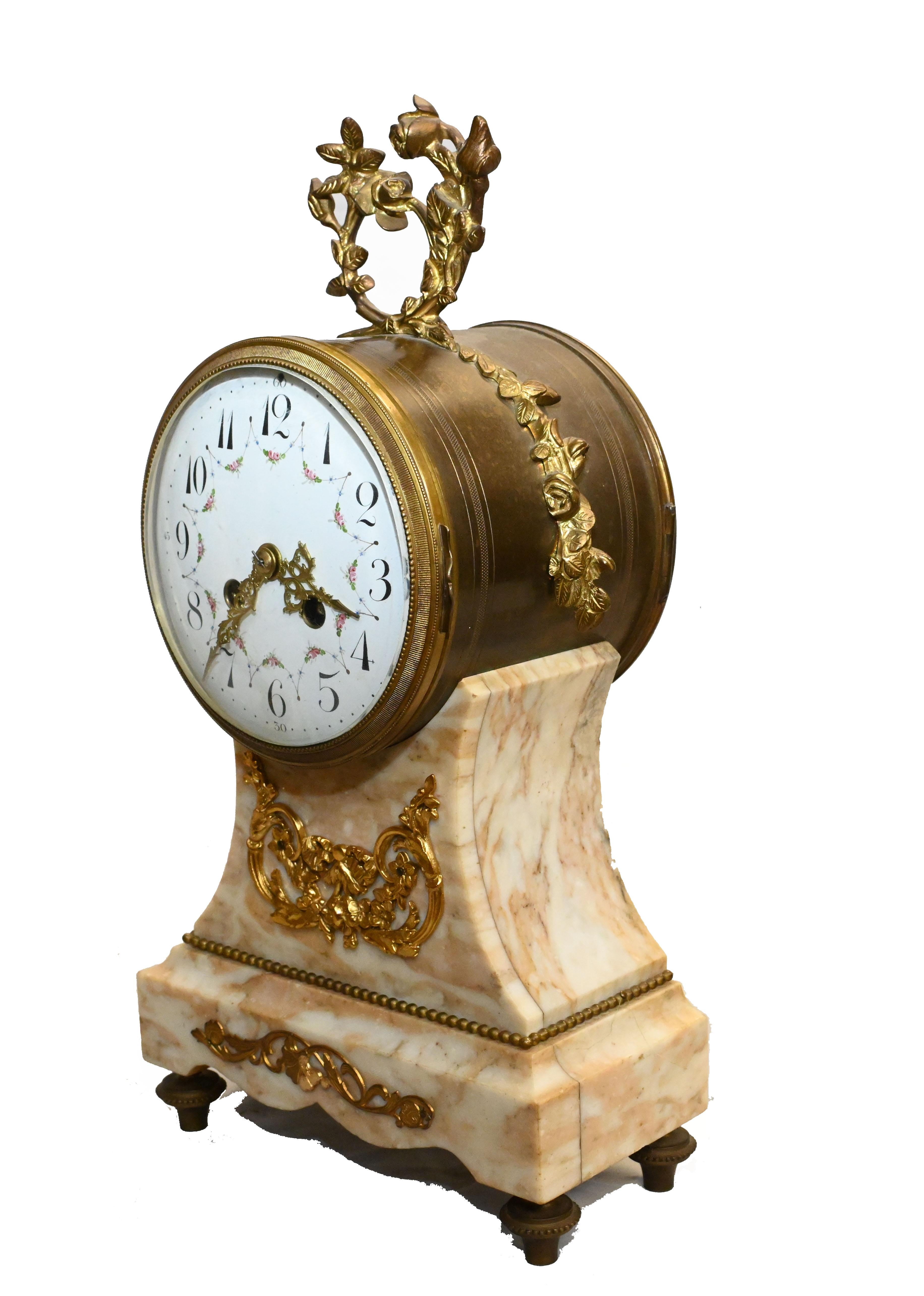French Mantle Clock Set Garniture Marble 1880 For Sale 4