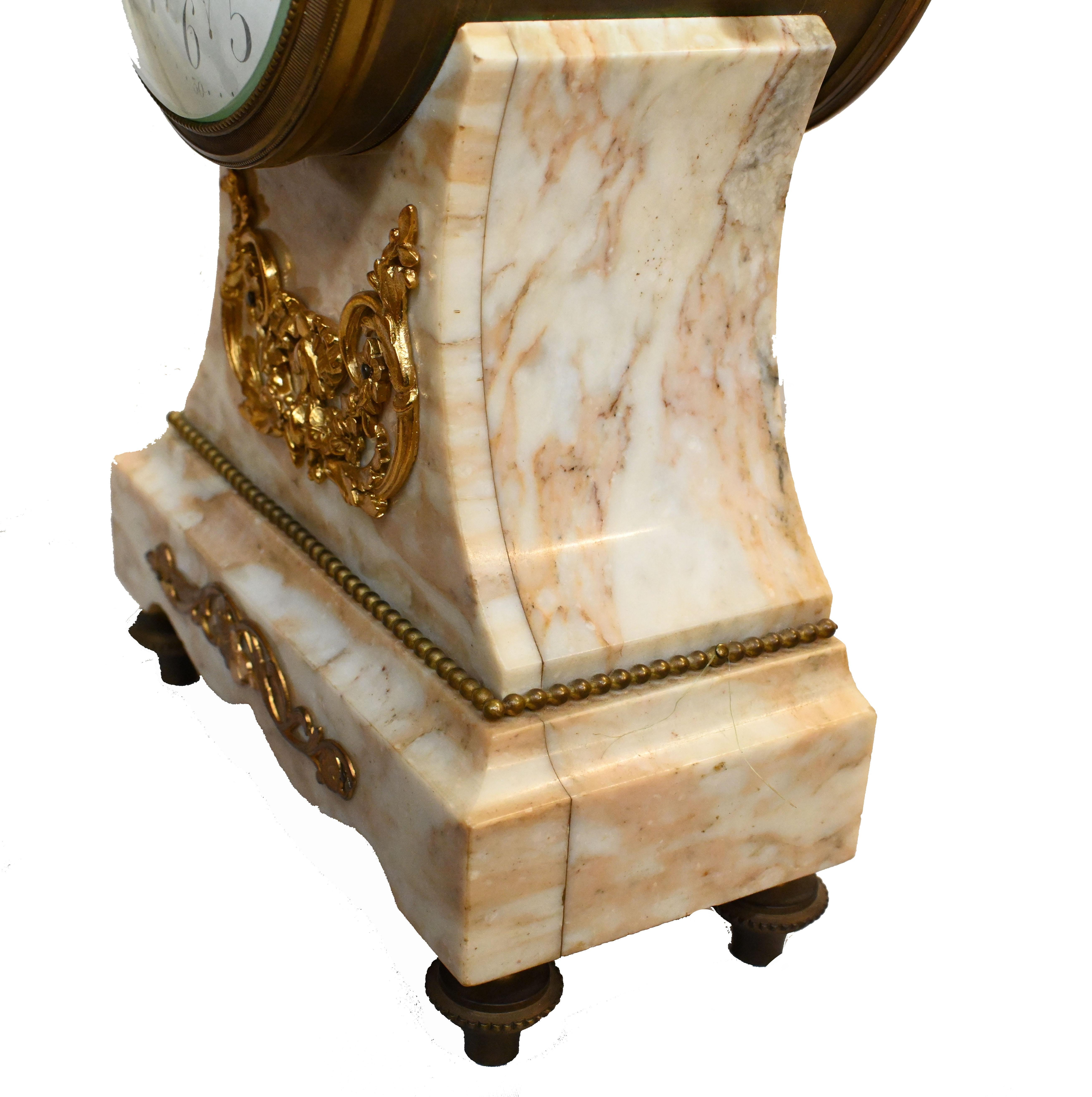 French Mantle Clock Set Garniture Marble 1880 For Sale 5