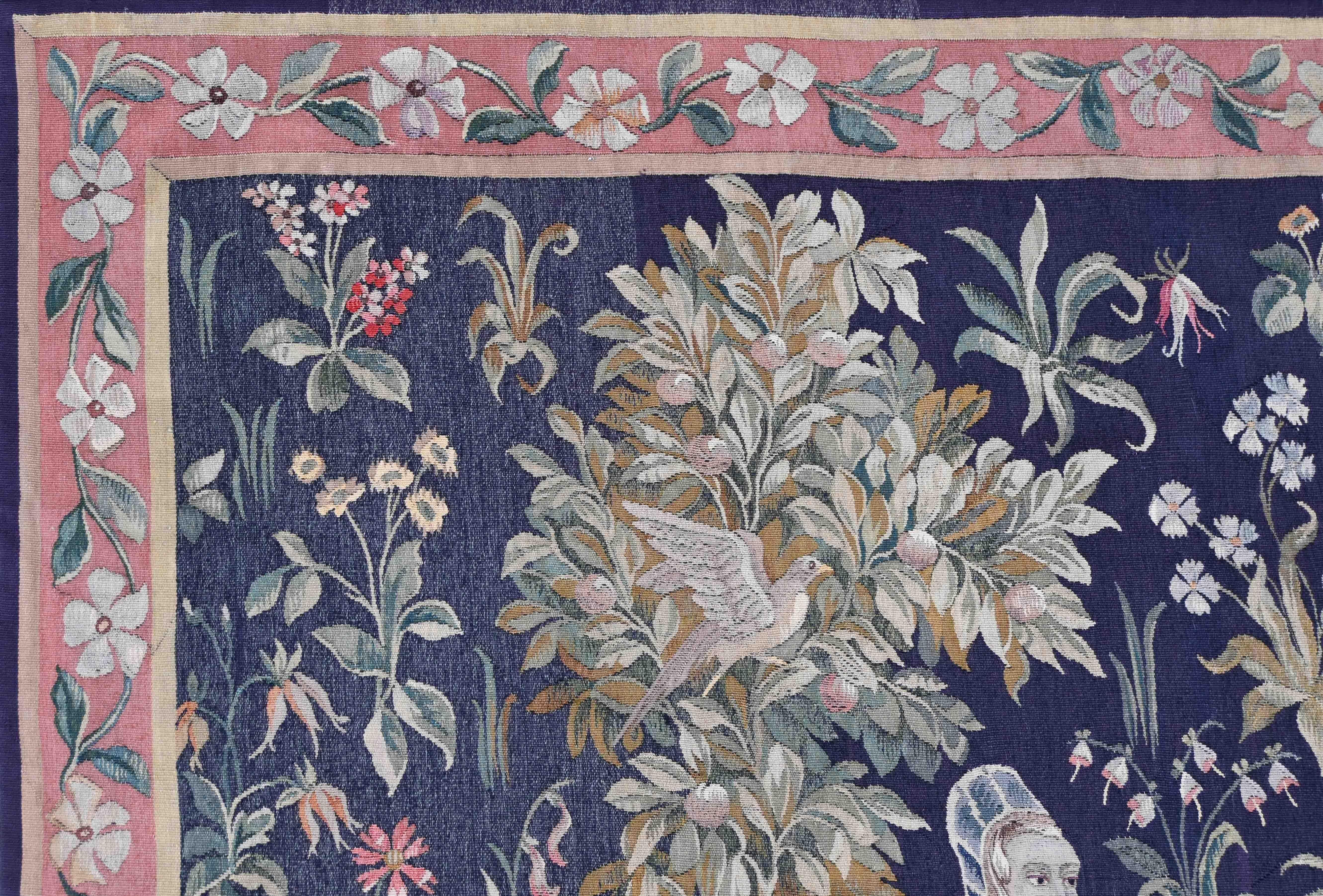 Metà XIX secolo Arazzo firmato Aubusson Manufacture francese 19° - Scena Galante - N° 1425 in vendita