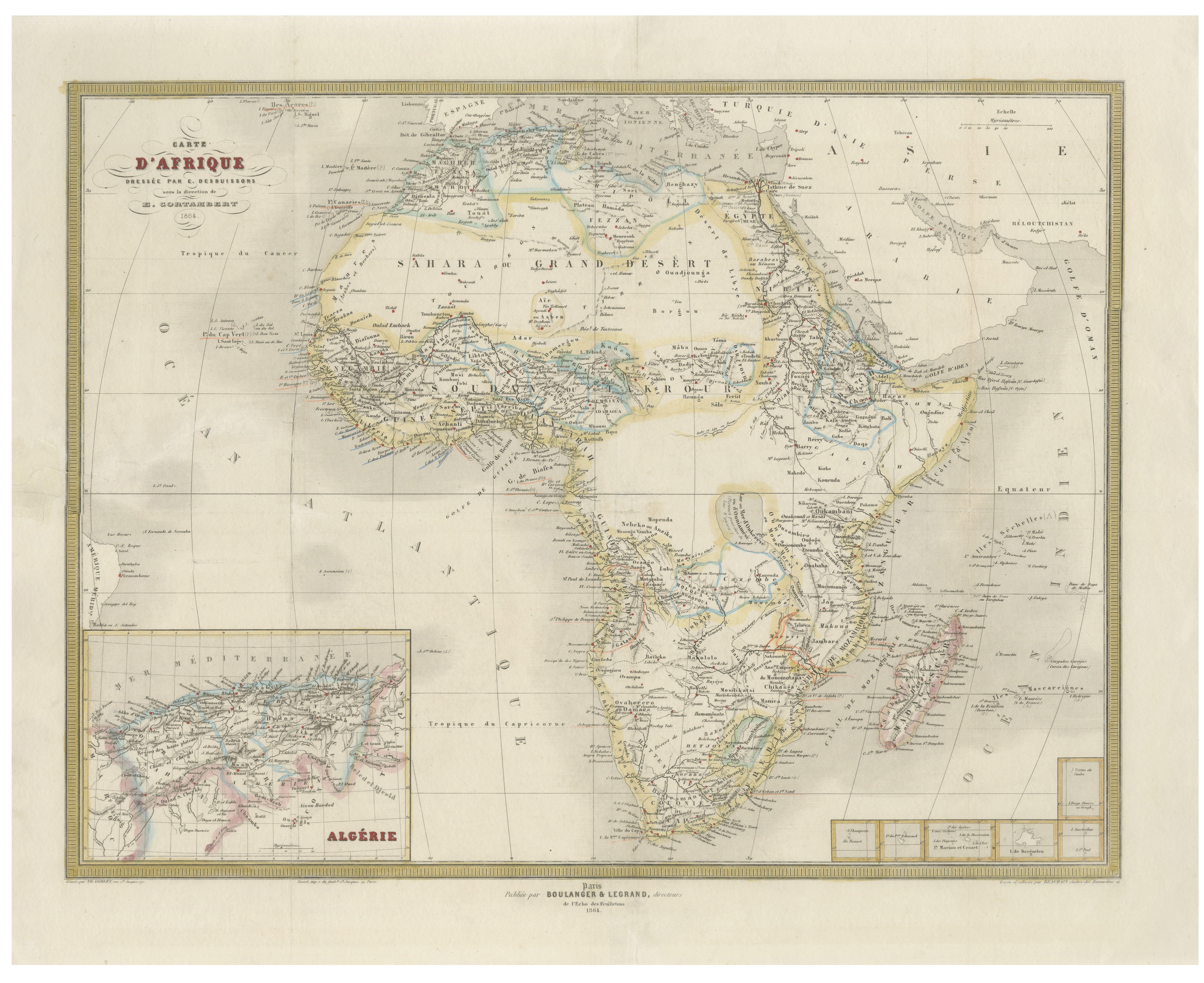 French Map of Africa by Cortambert – Sahara, Egypt & Algeria, 1864