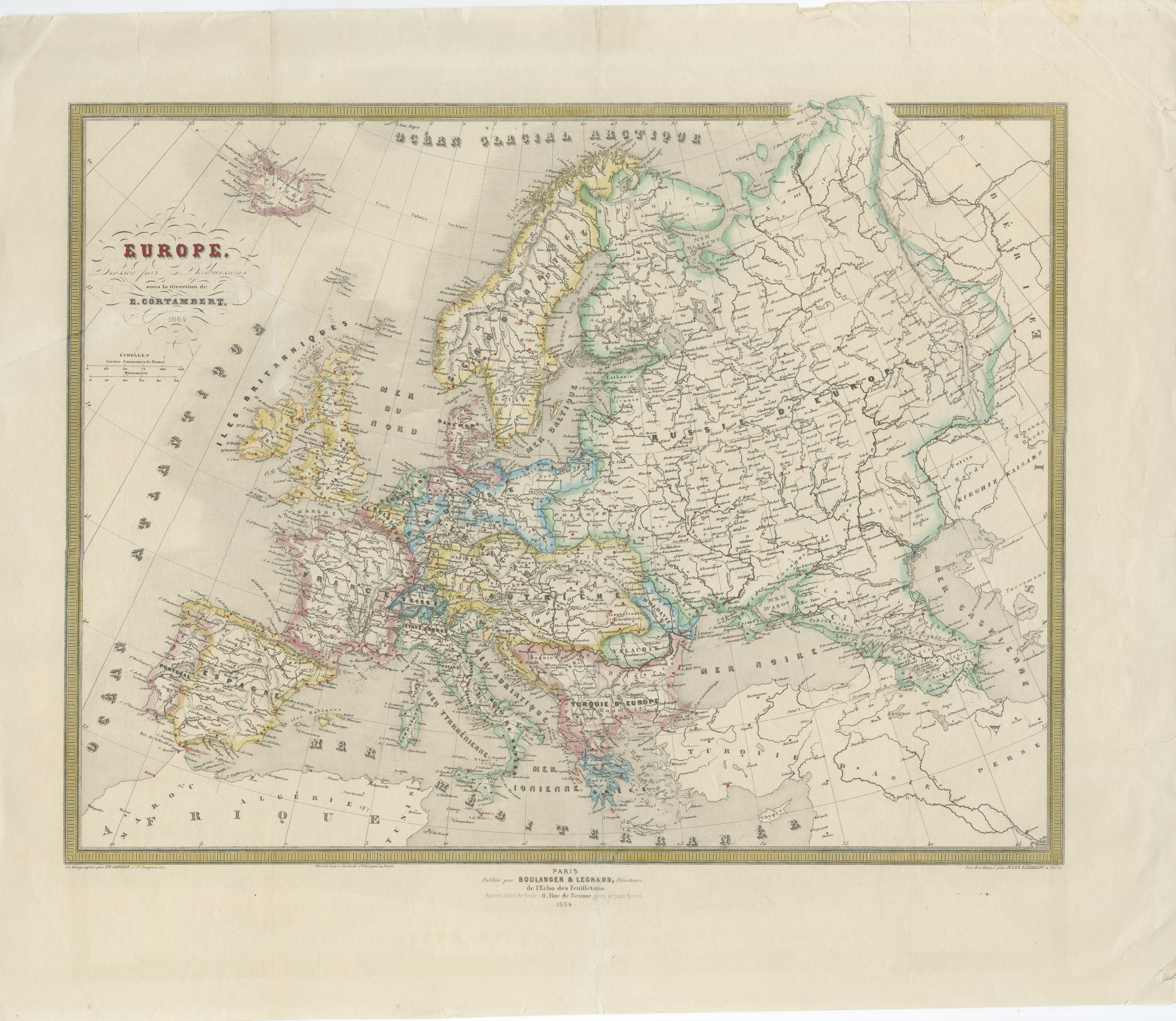 French Map of Europe by Cortambert – Russia, Scandinavia & Balkans, 1864