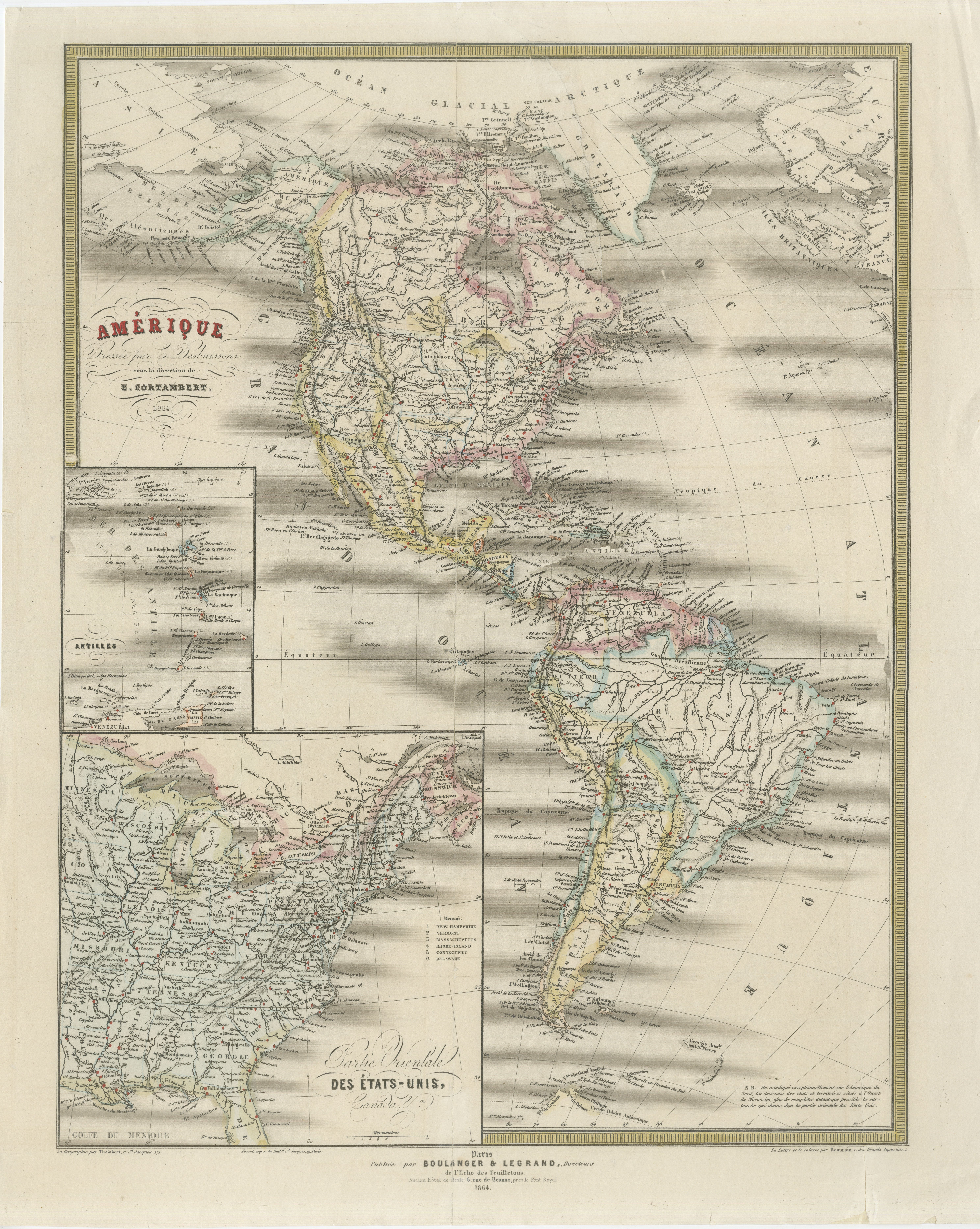 French Map of the Americas by Cortambert – North & South America 1864