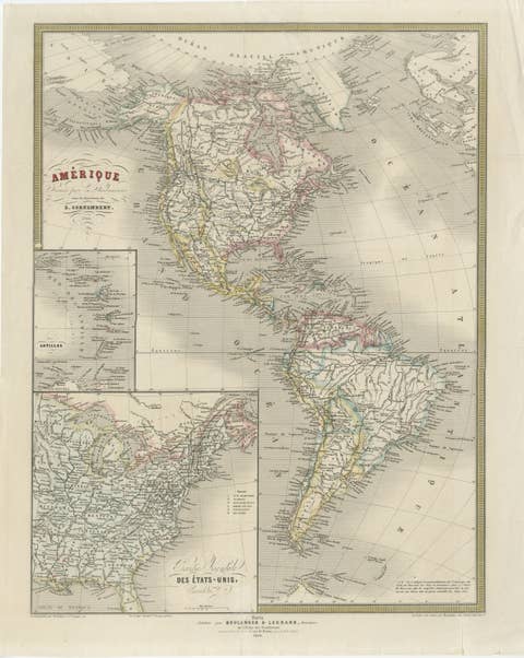 French Map of the Americas by Cortambert – North & South America 1864