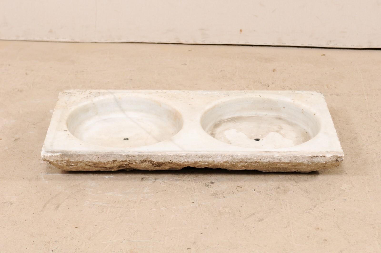 Carved French Marble 19th Century Rectangular Sink with Dual Basins