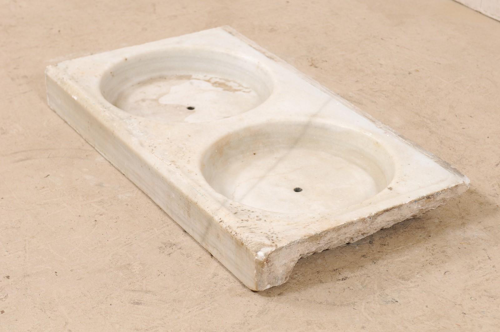 French Marble 19th Century Rectangular Sink with Dual Basins In Good Condition In Atlanta, GA