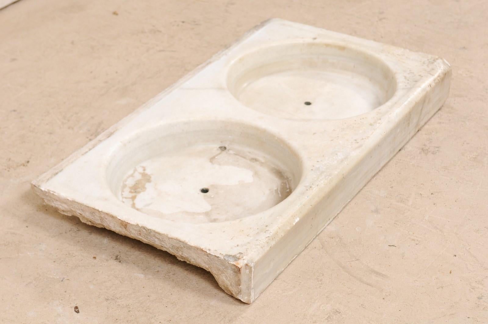 French Marble 19th Century Rectangular Sink with Dual Basins 1
