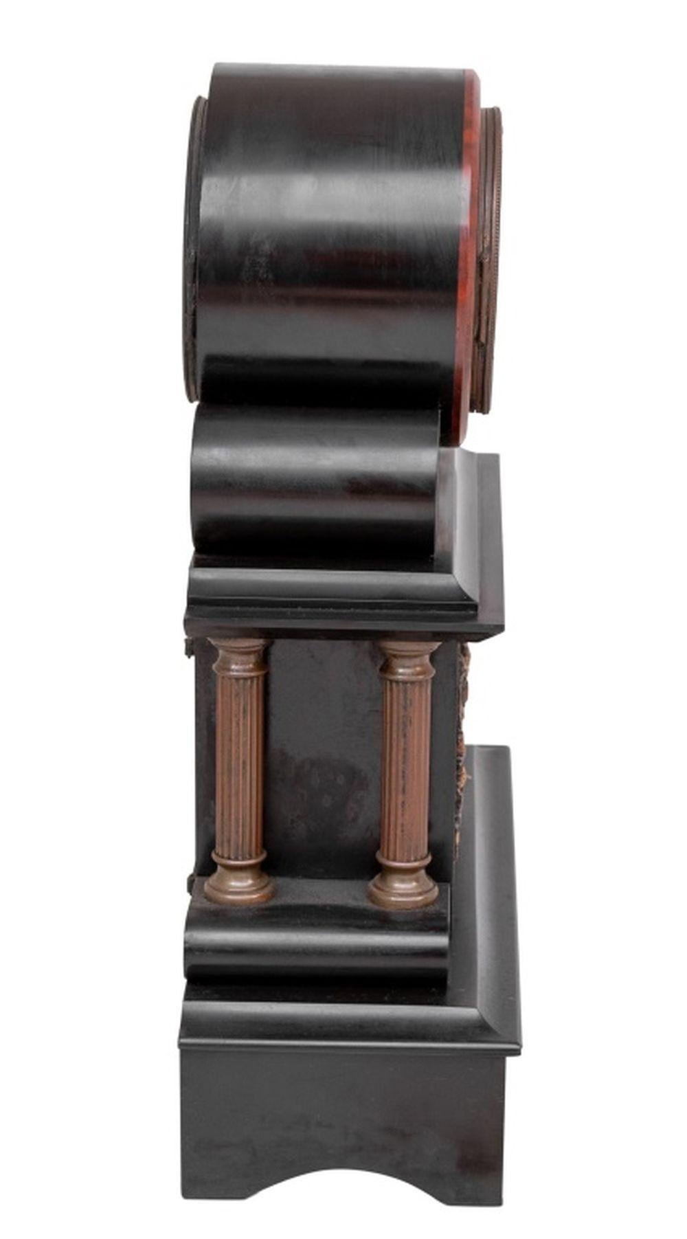 Gilt French Marble and Black Slate Mantel Clock For Sale