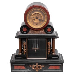 French Marble and Black Slate Mantel Clock