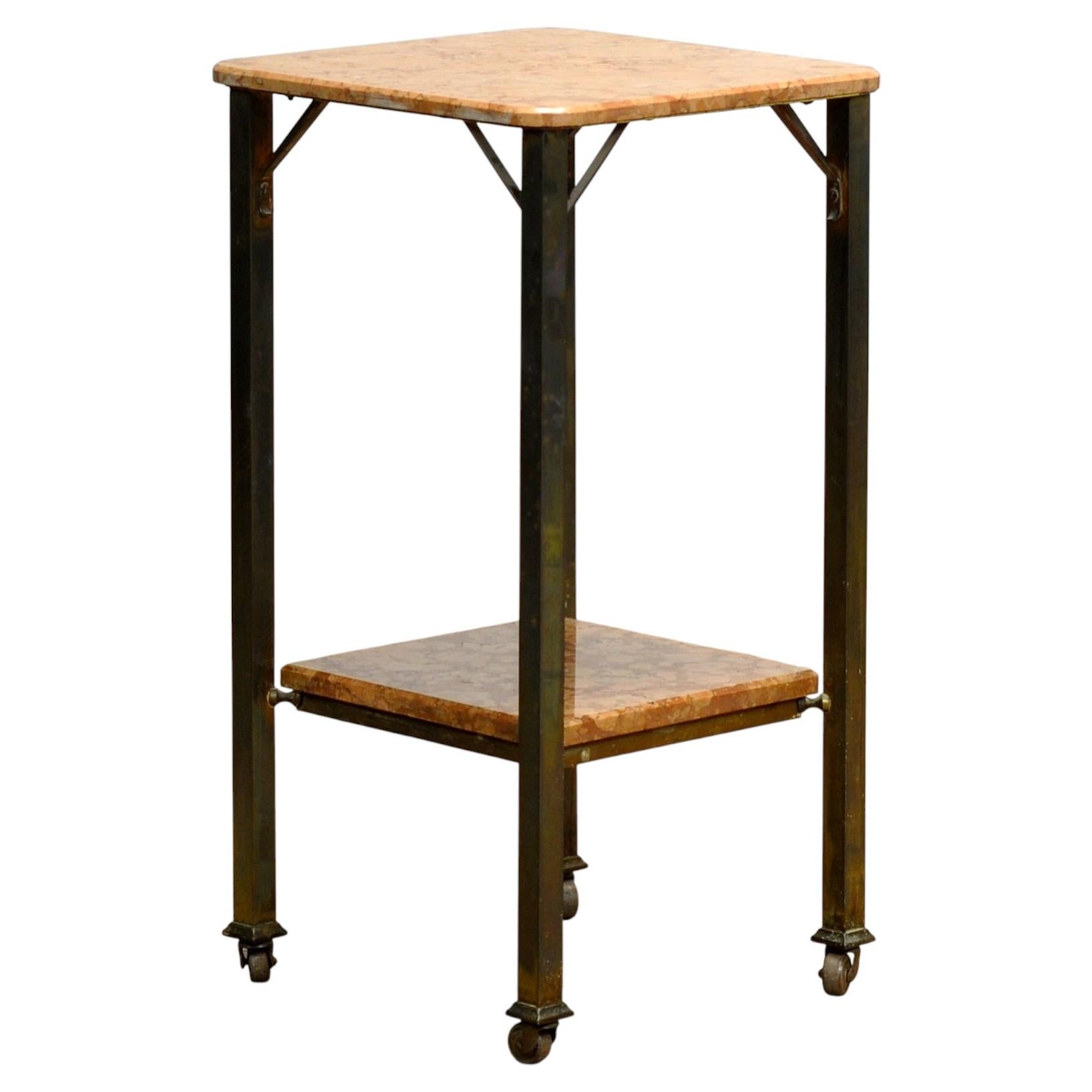 French marble and brass side table, circa 1920 For Sale
