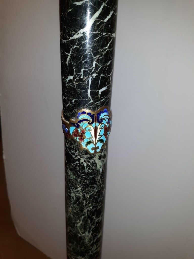French Marble and Bronze Champlevé Floor Lamp For Sale 5