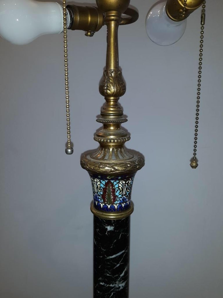 French Marble and Bronze Champlevé Floor Lamp For Sale 6
