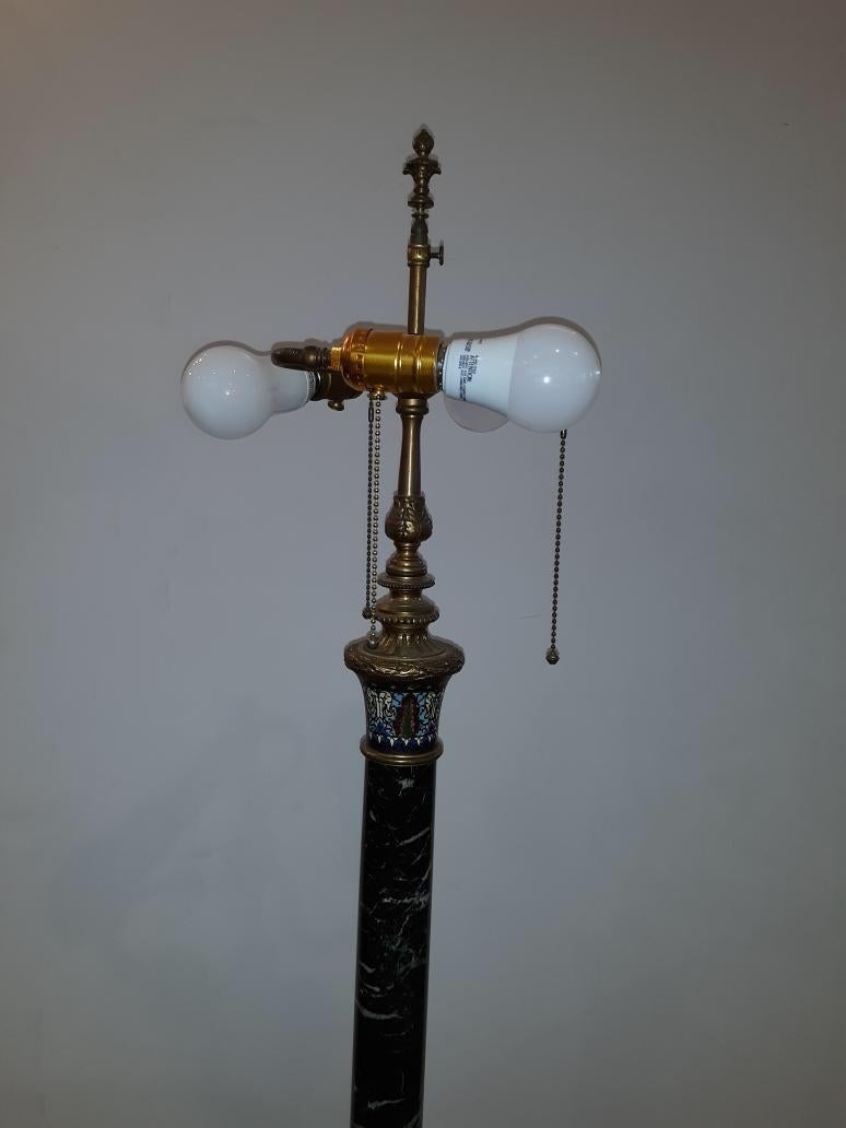 French Marble and Bronze Champlevé Floor Lamp 7
