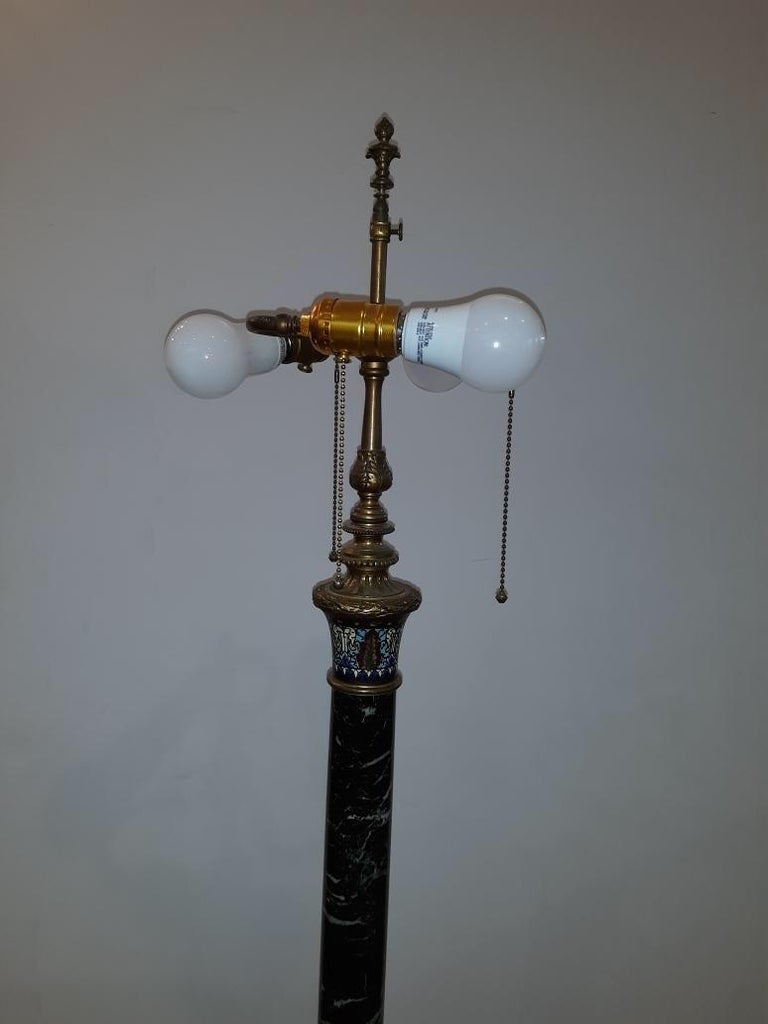 French Marble and Bronze Champlevé Floor Lamp For Sale 7