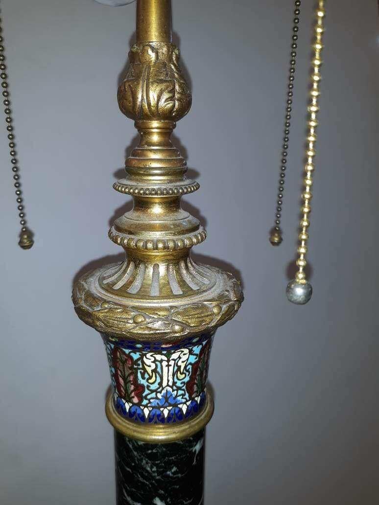Gilt French Marble and Bronze Champlevé Floor Lamp