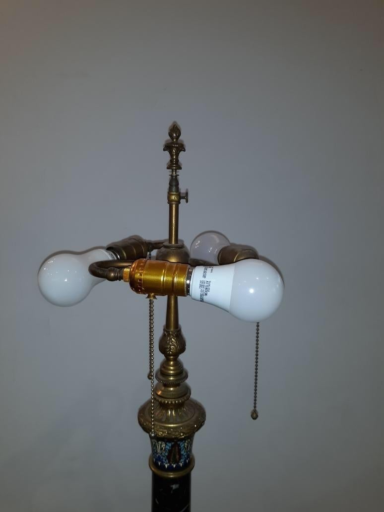 Early 20th Century French Marble and Bronze Champlevé Floor Lamp