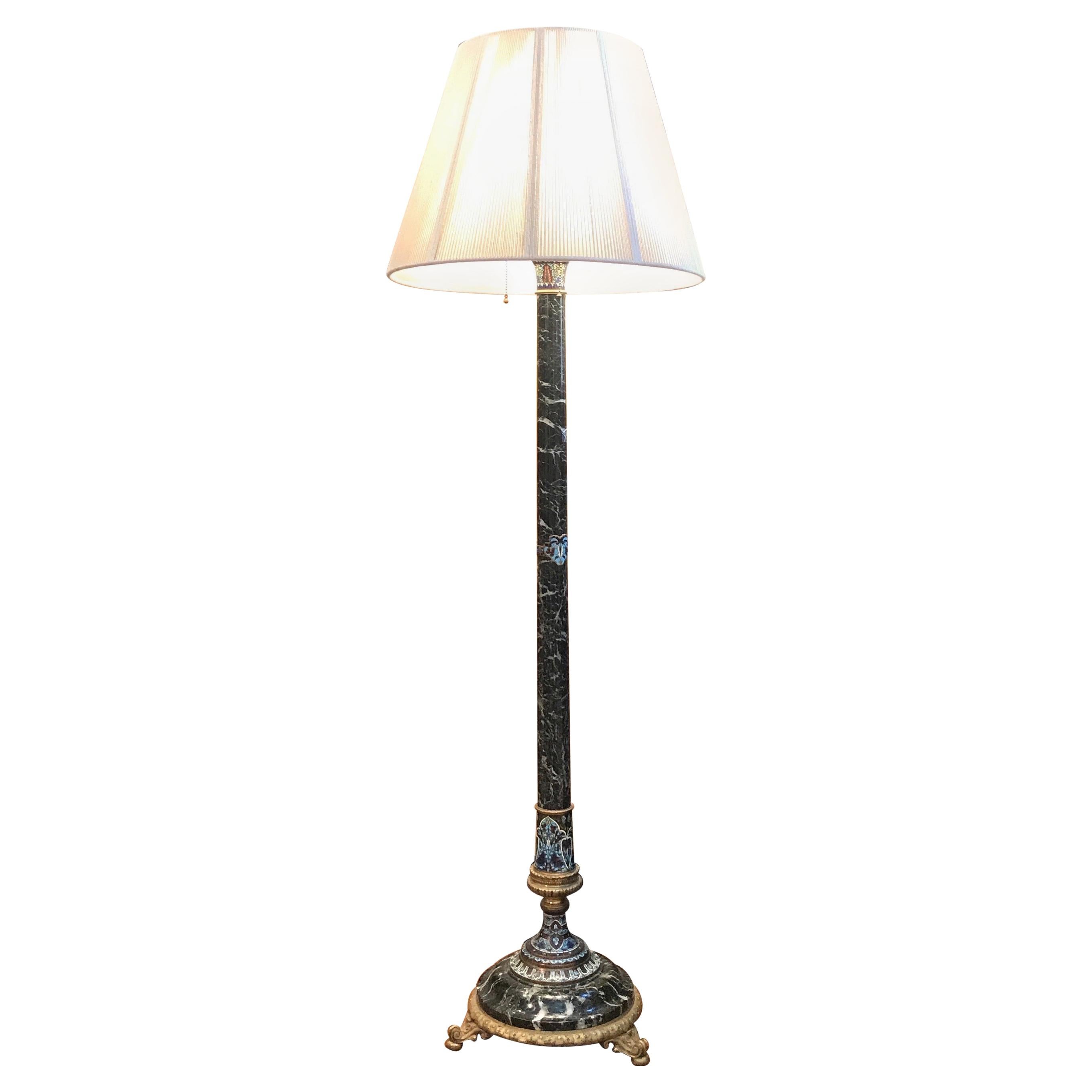French Marble and Bronze Champlevé Floor Lamp