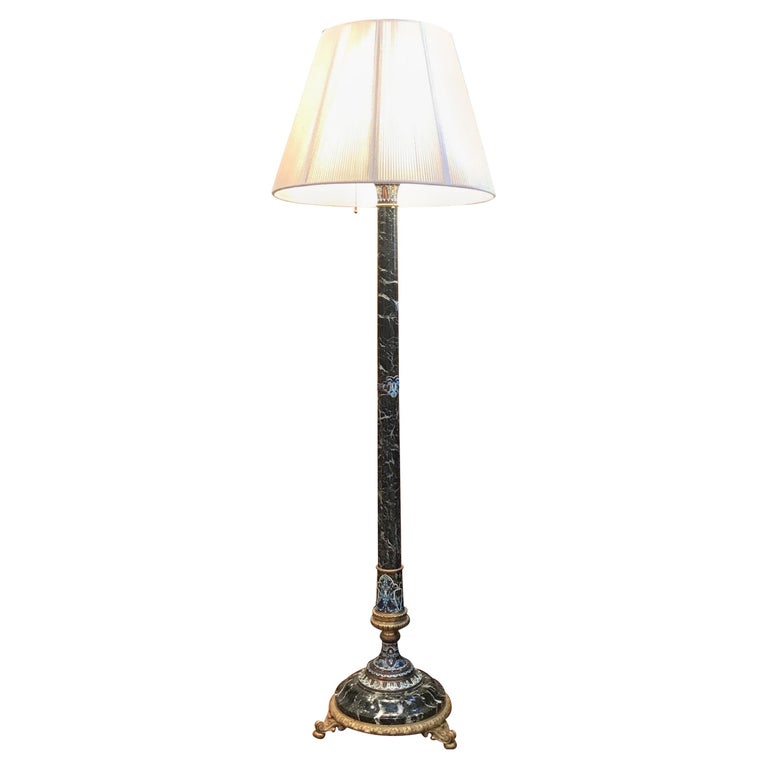 French Marble and Bronze Champlevé Floor Lamp For Sale