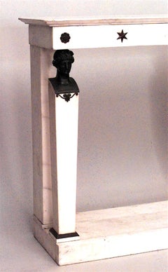 French Marble and Bronze Console With Napoleonic Detail