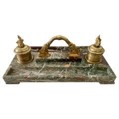 French Marble and Bronze Inkwell