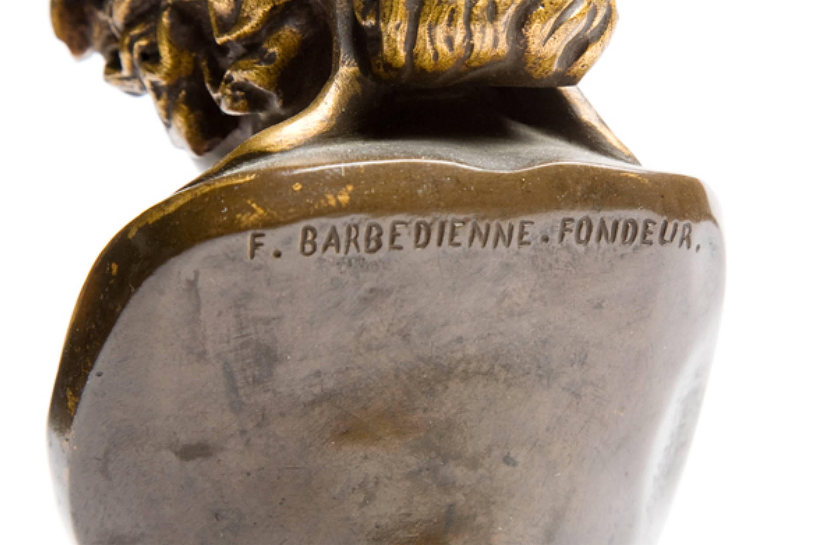 Empire French Marble and Bronze Inkwell Signed Ferdinand Barbedienne, Paris, circa 1870