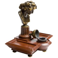 French Marble and Bronze Inkwell Signed Ferdinand Barbedienne, Paris, circa 1870