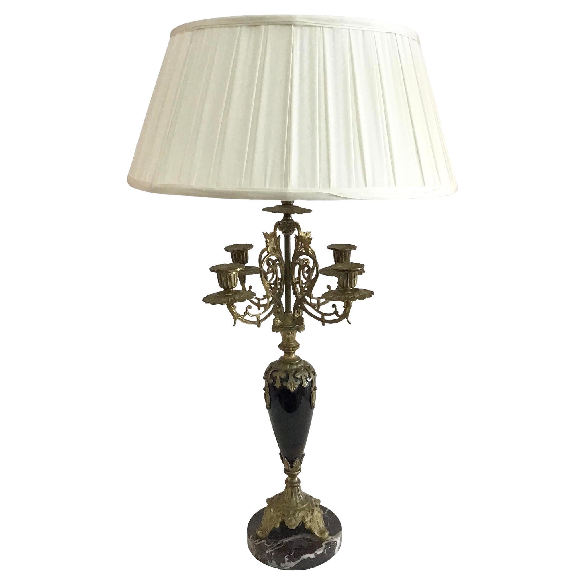 French Marble and Bronze Table Lamp