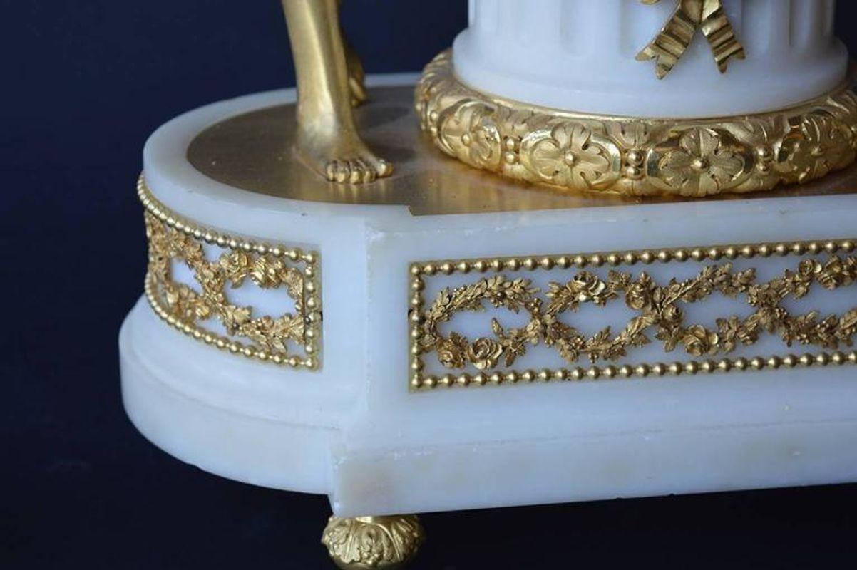 French Marble and Gilded Bronze Clock Set For Sale 2